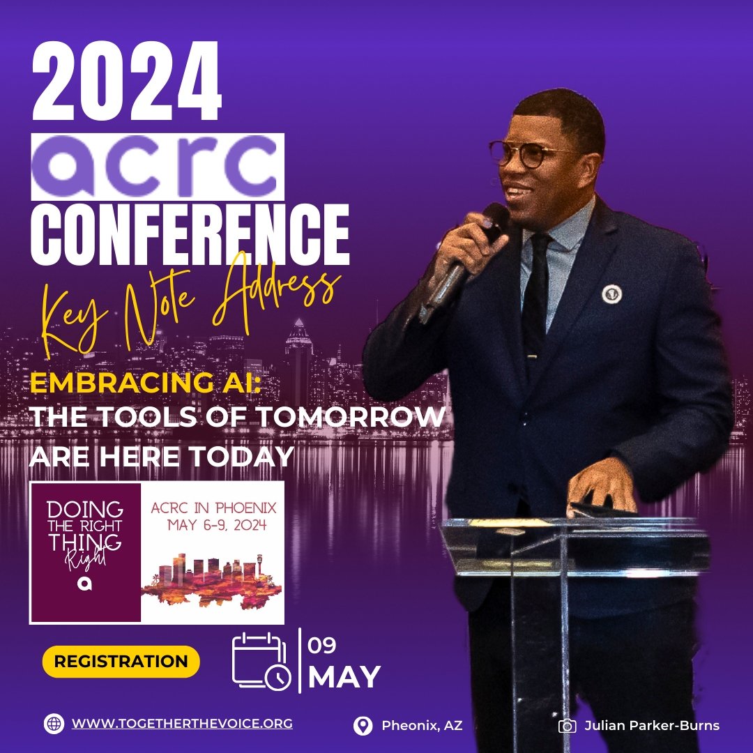ACRC 2024 keynote promotional graphic — Embracing AI: The Tools of Tomorrow Are Here Today, featuring Takkeem Morgan